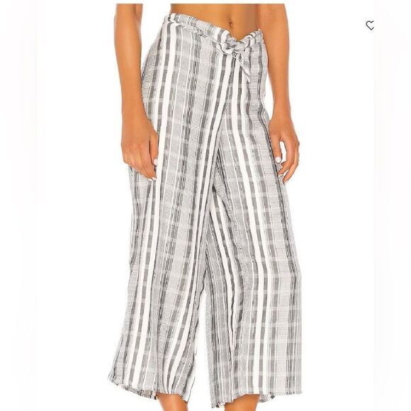 L Space Revolve Striped Wide Leg Cropped Tie Waist Lana Pant Cover Up Gray SP - Picture 4 of 14